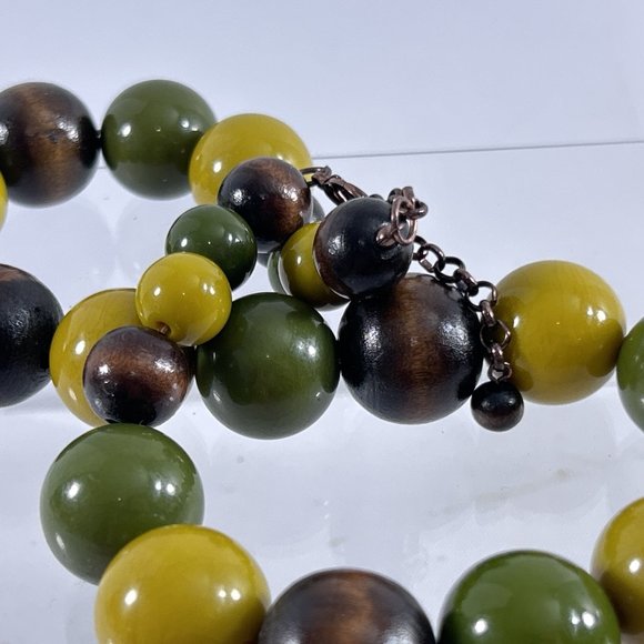 Chunky Beaded Necklace Green Brown Fall Colors 23" Brown Green - Picture 4 of 8